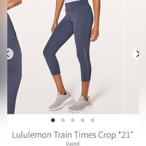 Gently used Lululemon Train Times Crop 21”. Dazed is color. Size 4